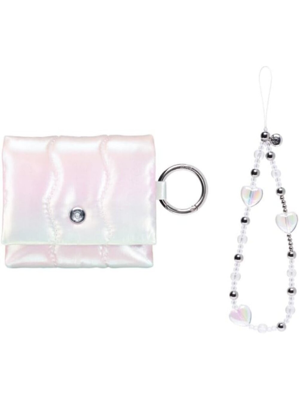 Iridescent Heart Earbuds Pouch for AirPods & Buds - White Aurora Phone Charm